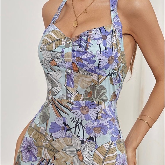 CUPSHE Cotton Print Halter Side Zipper Dress XL - Picture 3 of 5